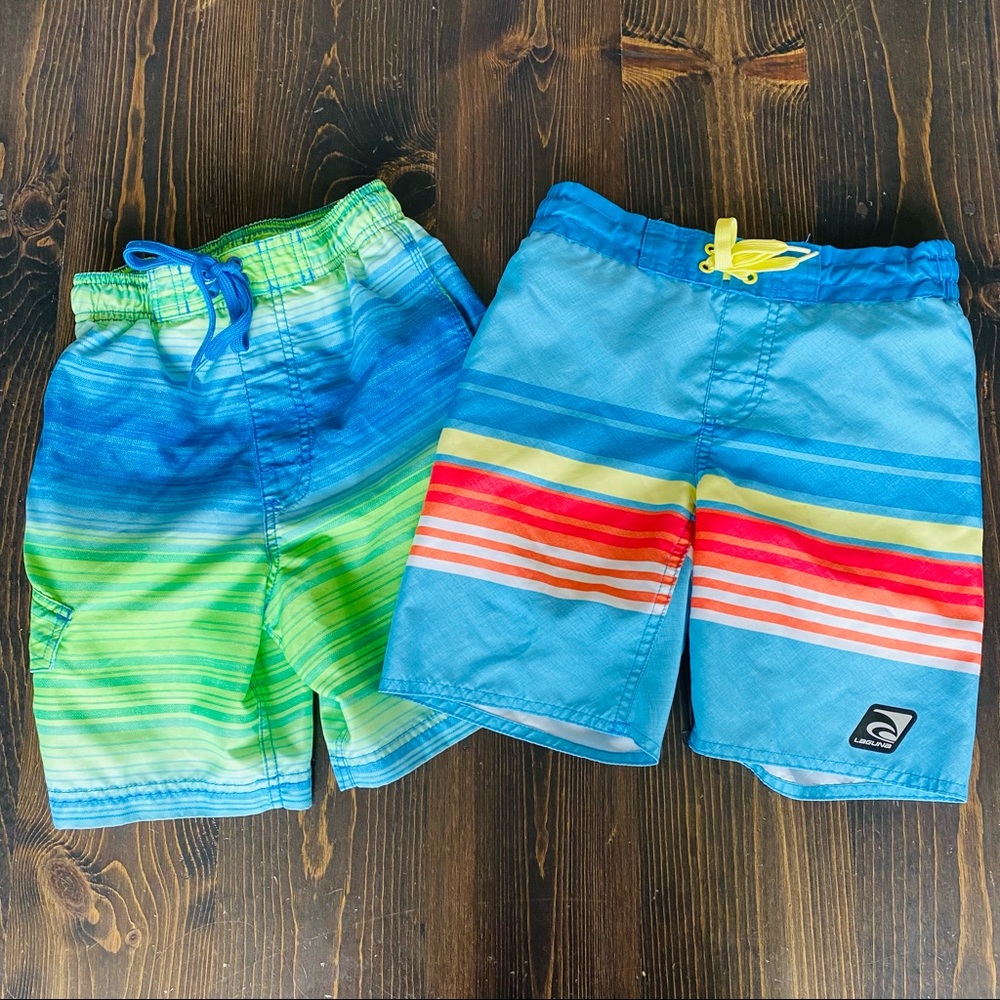 Boys Laguna & Kanu Surf Swim Trunks Blue, Green Stripes Size Small 8
